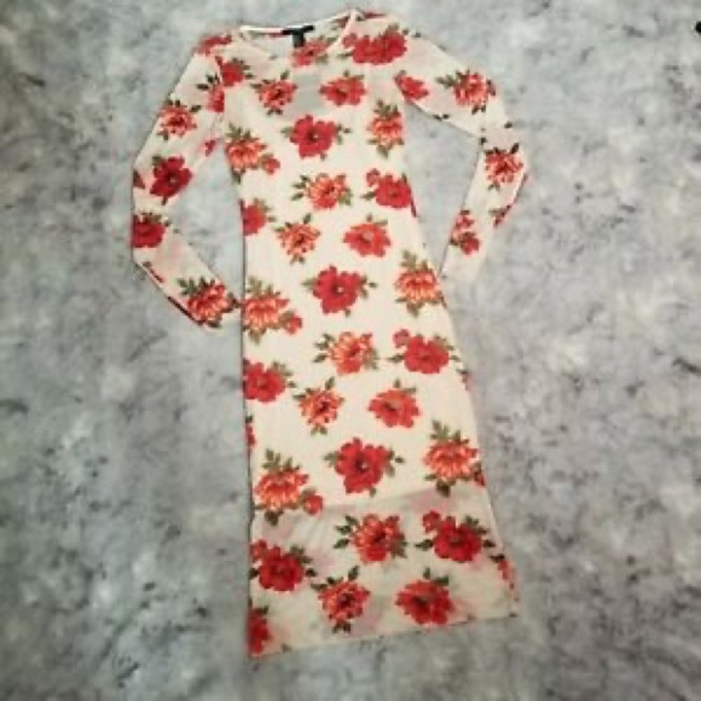 Forever 21 Knit Dress Floral Mesh Long Sleeve